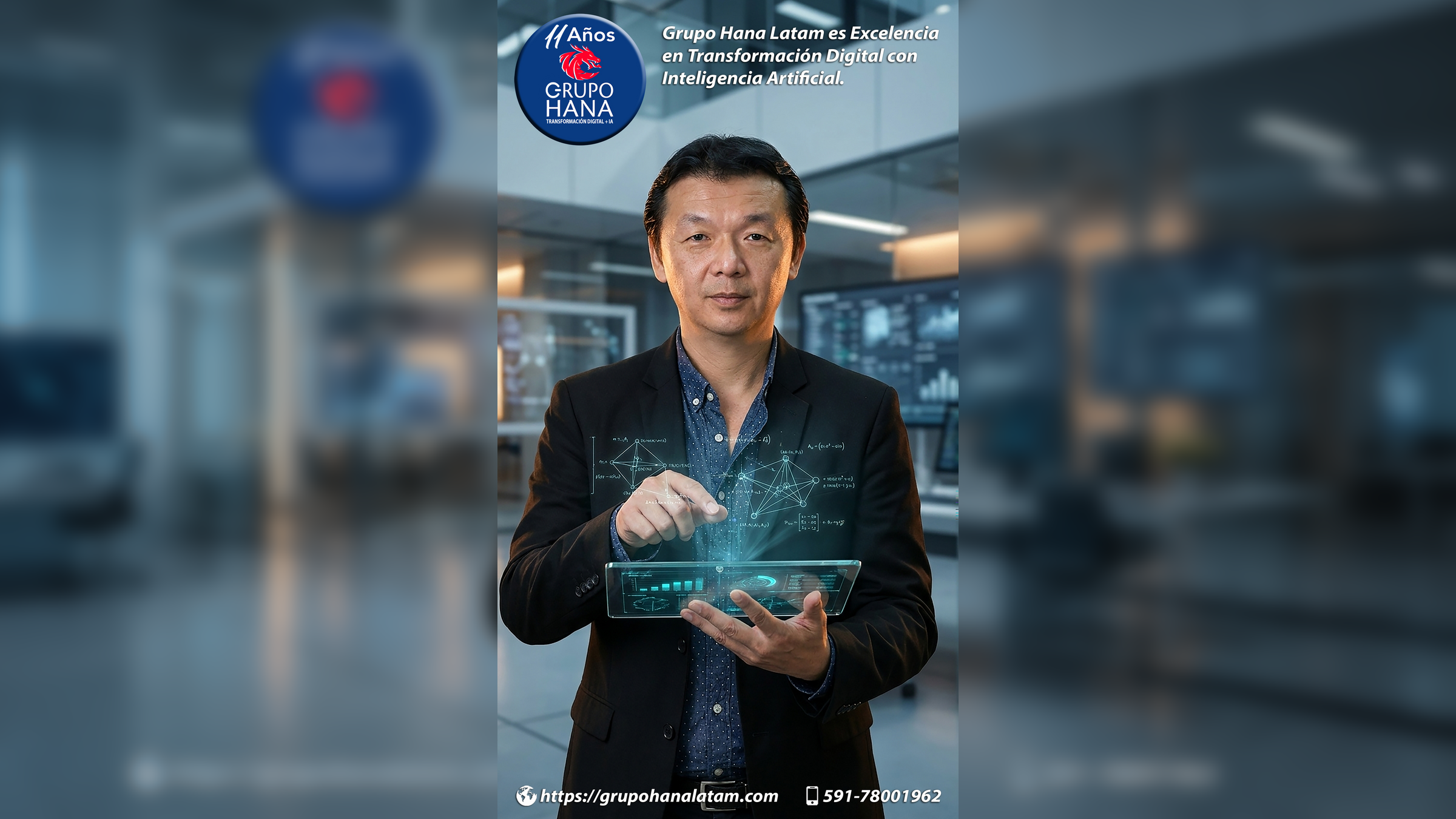 Publicidad de Grupo Hana Latam sobre transformación digital e inteligencia artificial.